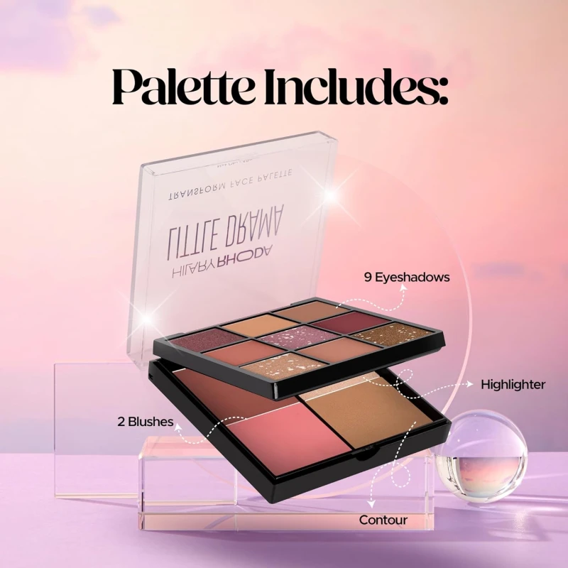Hilary Rhoda Transform Face Palette | All-in-One | 9 Eyeshadows, 2 Blushes, Highlighter & Contour | Matte + Shimmer Finish | Highly Pigmented | Travel Friendly Makeup Kit (Soft Glam - Shade 01) – 18g thumbnail 4